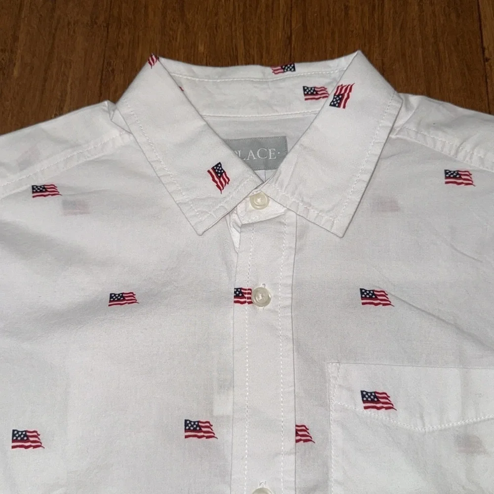 Children’s Place American flag boys short sleeve button-down Oxford shirt XL NWT